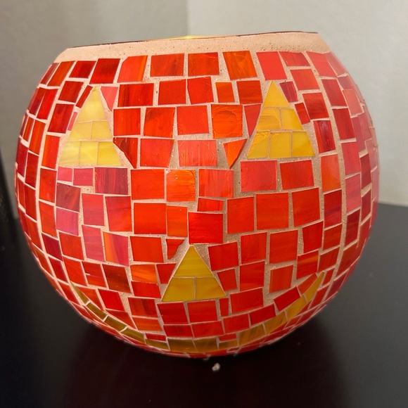 Mosaic Glass Pumpkin Bowl From Neiman Marcus. NWOT - Picture 1 of 7